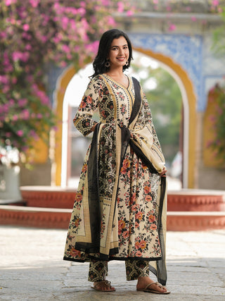 Women Floral Printed Regular Pure Cotton Kurta with Trousers & Dupatta