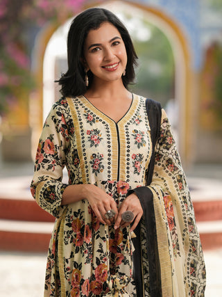 Women Floral Printed Regular Pure Cotton Kurta with Trousers & Dupatta