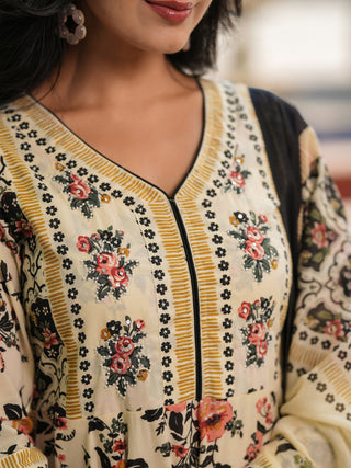 Women Floral Printed Regular Pure Cotton Kurta with Trousers & Dupatta