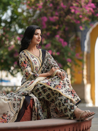 Women Floral Printed Regular Pure Cotton Kurta with Trousers & Dupatta