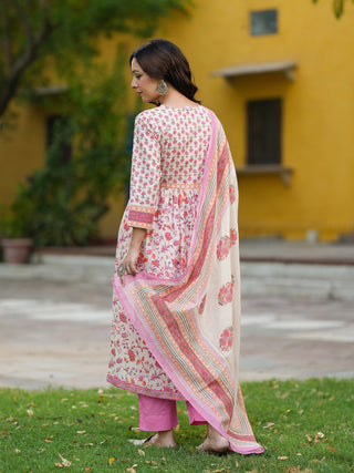 Women Ethnic Motifs Printed Pure Cotton Kurta with Trousers & Dupatta