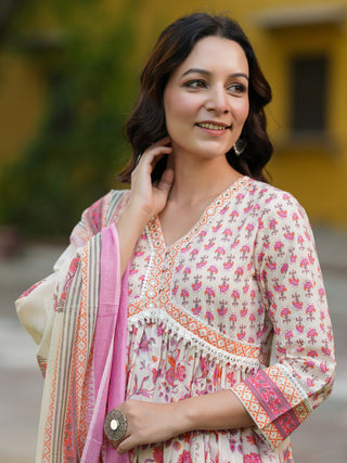 Women Ethnic Motifs Printed Pure Cotton Kurta with Trousers & Dupatta