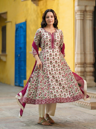 Women Ethnic Motifs Printed Regular Pure Cotton Kurta with Trousers & With Dupatta