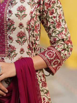 Women Ethnic Motifs Printed Regular Pure Cotton Kurta with Trousers & With Dupatta