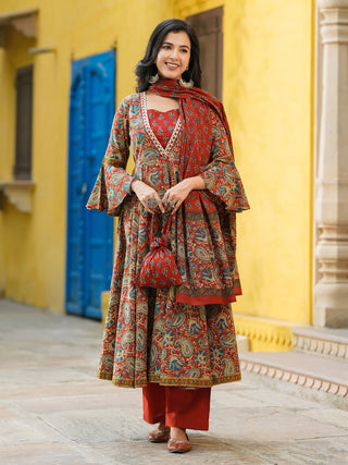 Women Printed Regular Pure Cotton Kurta With Trousers & Dupatta
