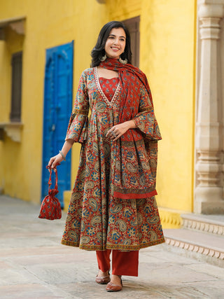 Women Printed Regular Pure Cotton Kurta With Trousers & Dupatta