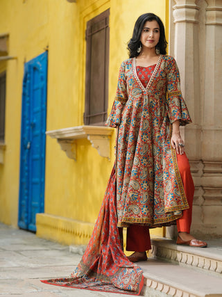 Women Printed Regular Pure Cotton Kurta With Trousers & Dupatta