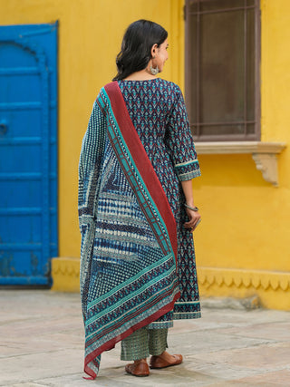 Women Ethnic Motifs Printed Pure Cotton Kurta with Trousers & Dupatta
