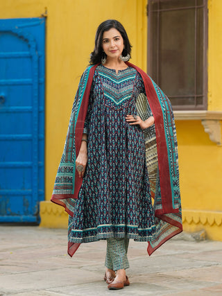Women Ethnic Motifs Printed Pure Cotton Kurta with Trousers & Dupatta