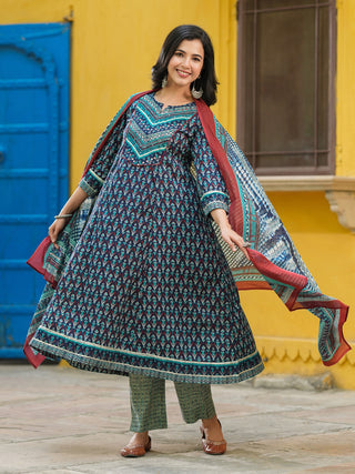 Women Ethnic Motifs Printed Pure Cotton Kurta with Trousers & Dupatta