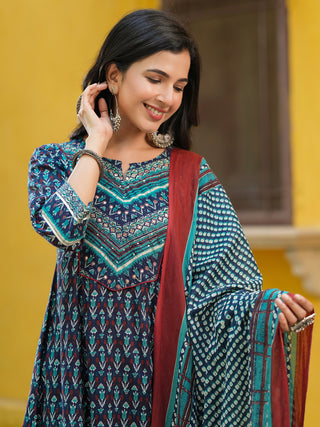 Women Ethnic Motifs Printed Pure Cotton Kurta with Trousers & Dupatta