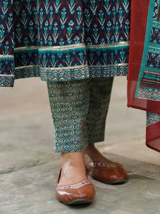 Women Ethnic Motifs Printed Pure Cotton Kurta with Trousers & Dupatta