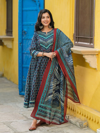 Women Ethnic Motifs Printed Pure Cotton Kurta with Trousers & Dupatta