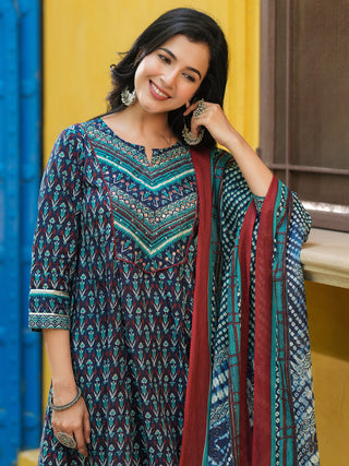 Women Ethnic Motifs Printed Pure Cotton Kurta with Trousers & Dupatta