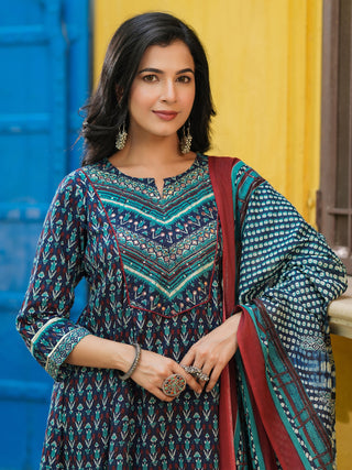 Women Ethnic Motifs Printed Pure Cotton Kurta with Trousers & Dupatta