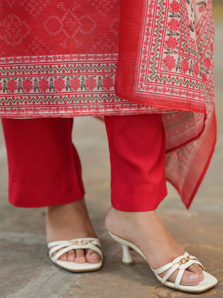 Bandhani Printed Sequinned Chanderi Cotton Kurta With Trousers & Dupatta