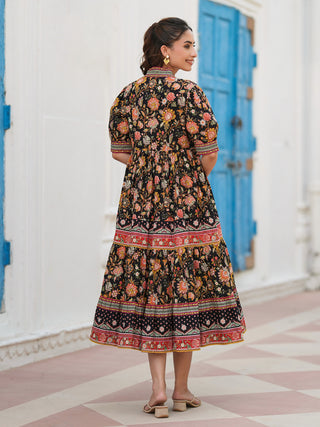Women Floral Printed Cotton Ethnic Dresses