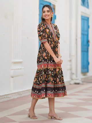 Women Floral Printed Cotton Ethnic Dresses