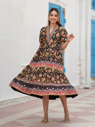 Women Floral Printed Cotton Ethnic Dresses