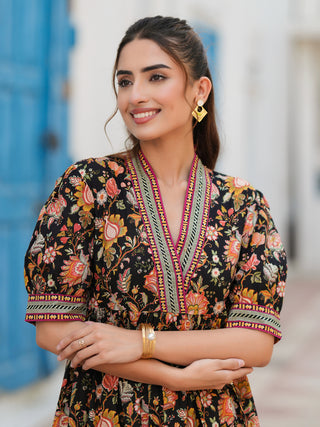 Women Floral Printed Cotton Ethnic Dresses