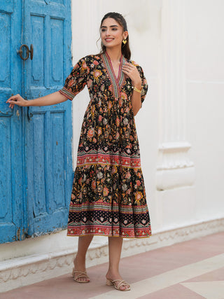 Women Floral Printed Cotton Ethnic Dresses