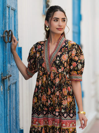 Women Floral Printed Cotton Ethnic Dresses