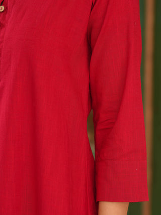 Women Solid Cotton Kurta with Trousers