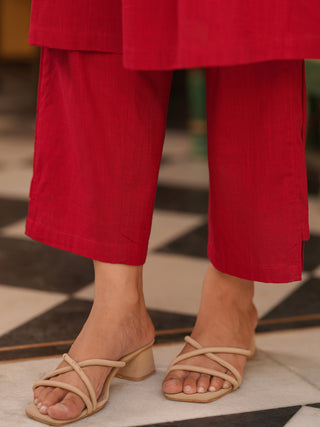 Women Solid Cotton Kurta with Trousers