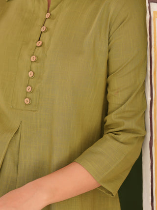 Shirt Collar Pure Cotton A-Line Kurta With Trousers