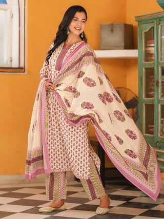 Women Ethnic Motifs Printed Pure Cotton Kurta with Trousers & Dupatta