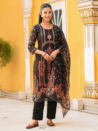 Women Sequinned Chanderi Cotton Kurta with Trousers & Dupatta