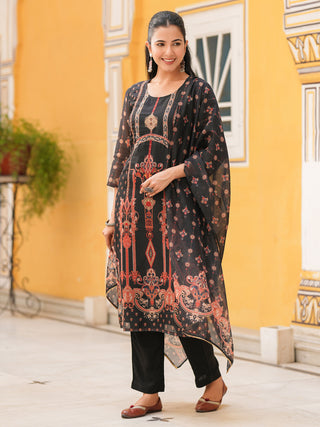Women Sequinned Chanderi Cotton Kurta with Trousers & Dupatta