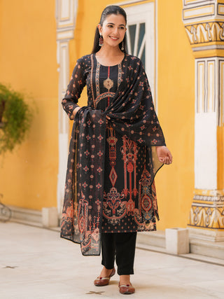 Women Sequinned Chanderi Cotton Kurta with Trousers & Dupatta