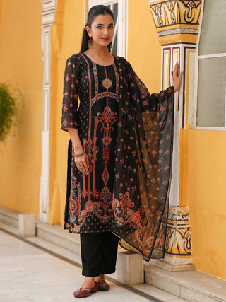 Women Sequinned Chanderi Cotton Kurta with Trousers & Dupatta
