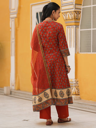 Women Ethnic Motifs Printed Cotton Anarkali Kurta with Trousers & Dupatta