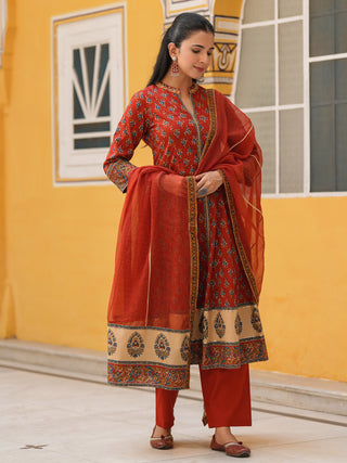 Women Ethnic Motifs Printed Cotton Anarkali Kurta with Trousers & Dupatta