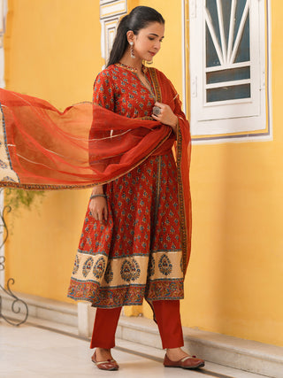 Women Ethnic Motifs Printed Cotton Anarkali Kurta with Trousers & Dupatta