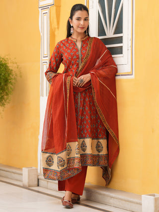 Women Ethnic Motifs Printed Cotton Anarkali Kurta with Trousers & Dupatta
