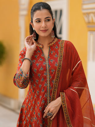 Women Ethnic Motifs Printed Cotton Anarkali Kurta with Trousers & Dupatta