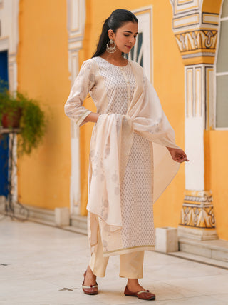 Women Ethnic Motifs Printed Regular Chanderi Cotton Straight Kurta Set