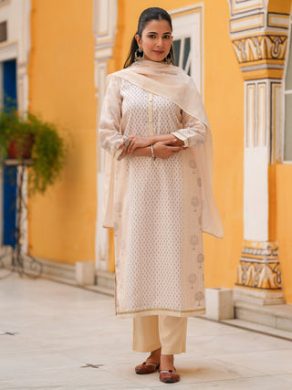 Women Ethnic Motifs Printed Regular Chanderi Cotton Straight Kurta Set