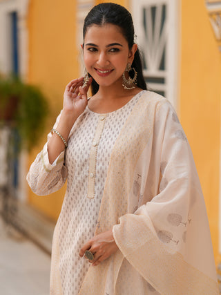 Women Ethnic Motifs Printed Regular Chanderi Cotton Straight Kurta Set