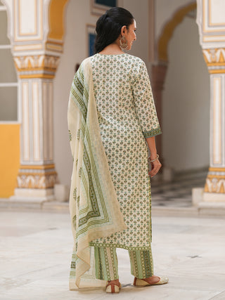 Women Printed Sequinned Pure Cotton Kurta with Trousers & Dupatta