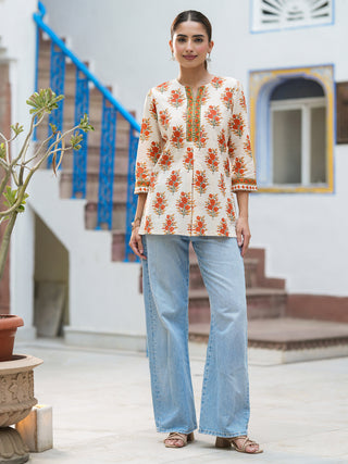 Women Floral Printed Pure Cotton Regular Top