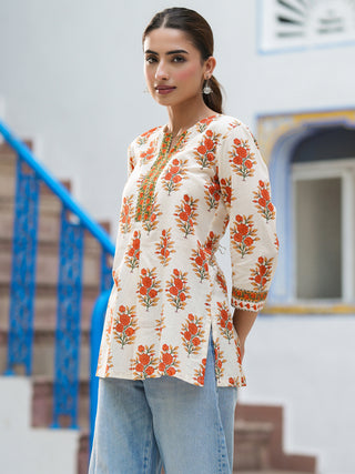 Women Floral Printed Pure Cotton Regular Top