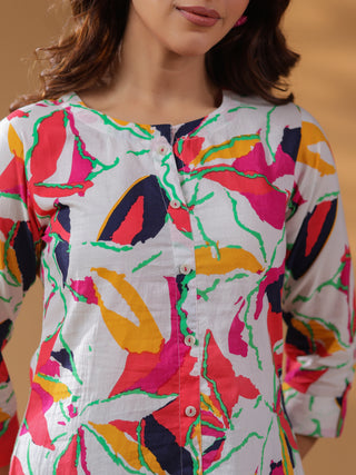 Women Floral Printed Three-Quarter Sleeves Cotton Top