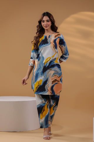 Abstract Printed Pure Cotton Tunic With Trouser