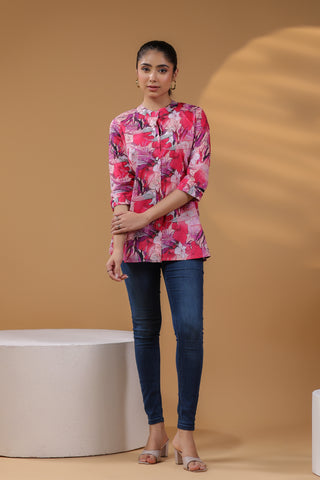 Women Floral Print Round Neck Cotton Top