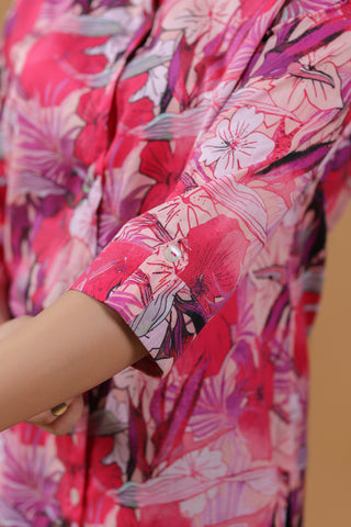 Women Floral Print Round Neck Cotton Top