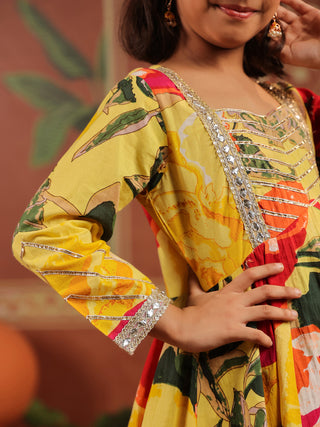 Girls Floral Printed Regular Pure Cotton Kurta with Trousers & With Dupatta